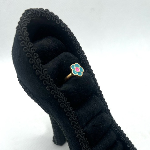 Flower Ring Adjustable‎ Gold Tone Teal Pink Enamel Cute Fun Girls Costume - Picture 3 of 3